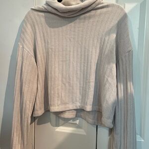 Altar'd State Cream Cowl Neck Sweater with Ribbed Design